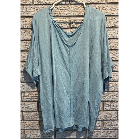 Eileen Fisher Tops - Eileen Fisher Womens XL Blue 100% Linen Slub V-Neck Boxy Oversized Tee Top